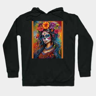 Vibrant Woman in Sugar Skull Makeup: Celebrating Day of the Dead Hoodie